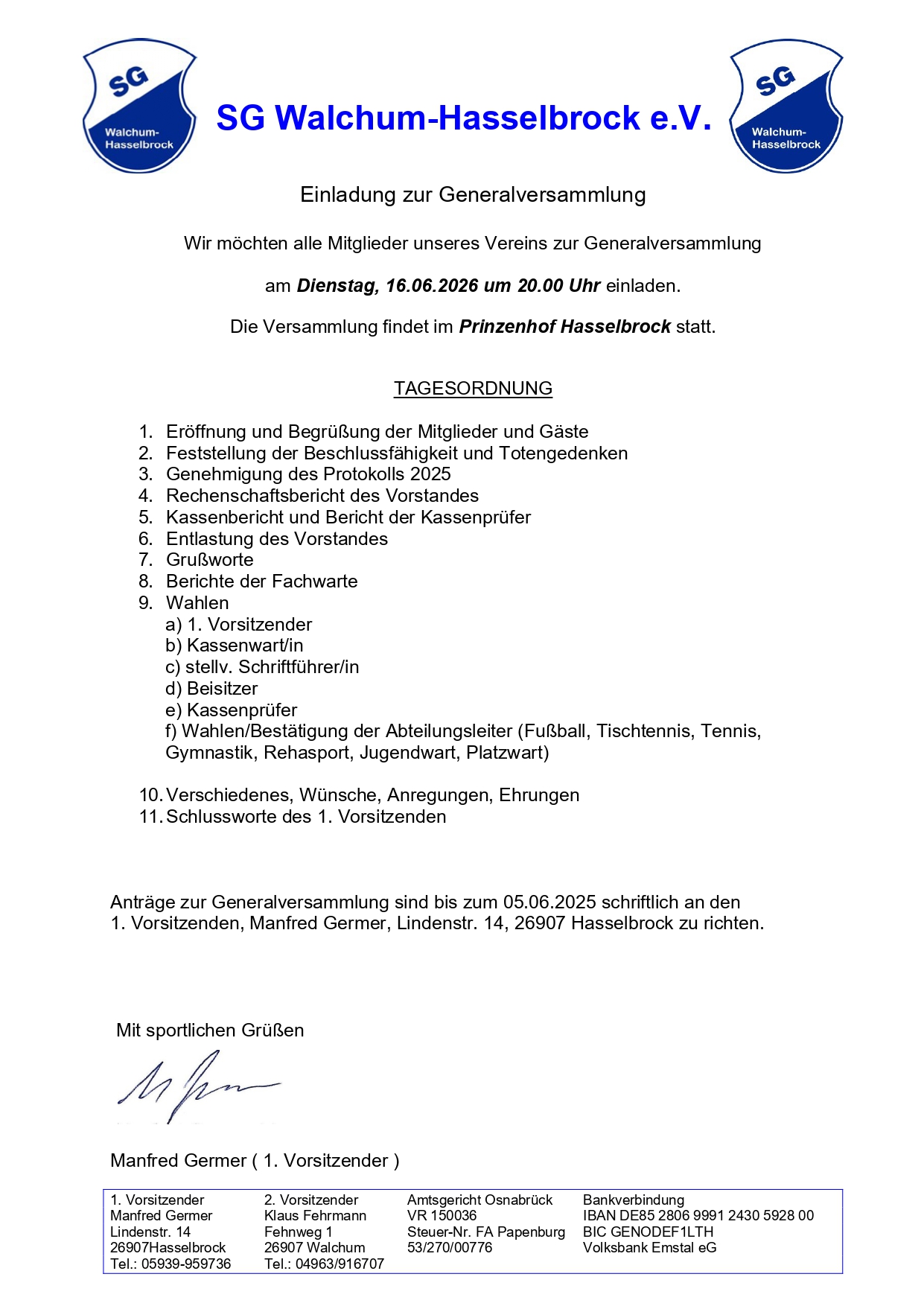 Einladung zur GV Einladung zur GV